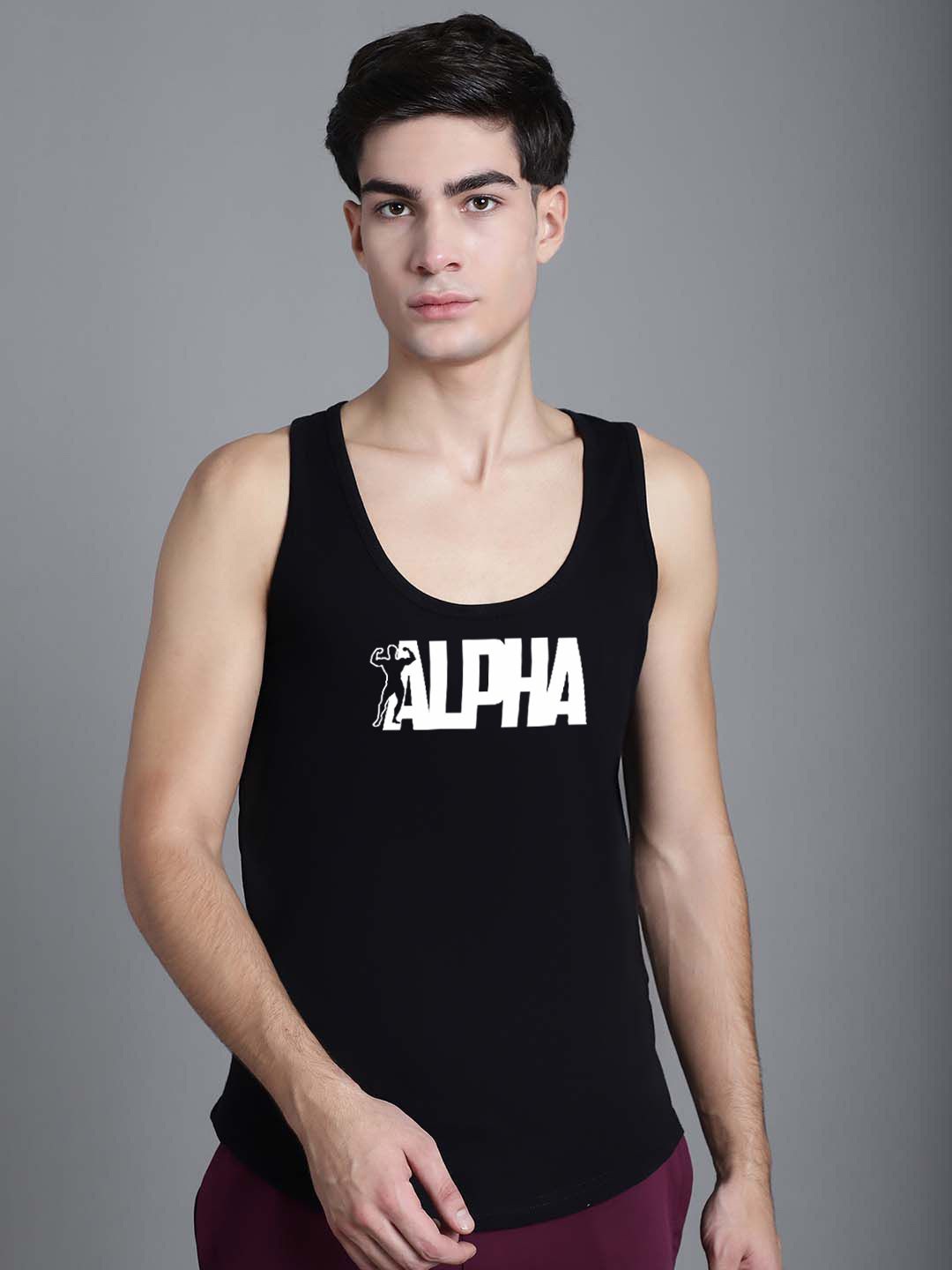 

FBAR Printed Sleeveless Gym Innerwear Vests FBC637-01, Black