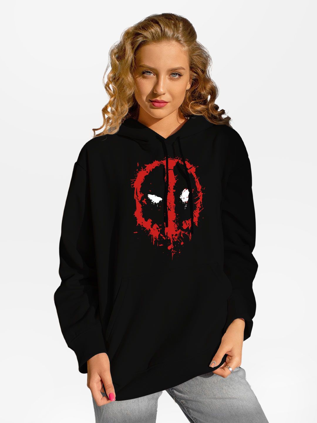 

macmerise Women Printed Hooded Sweatshirt, Black