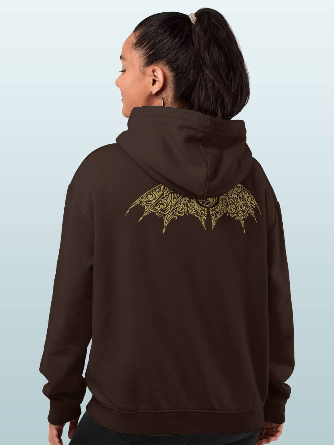 

macmerise Women Printed Hooded Sweatshirt, Brown