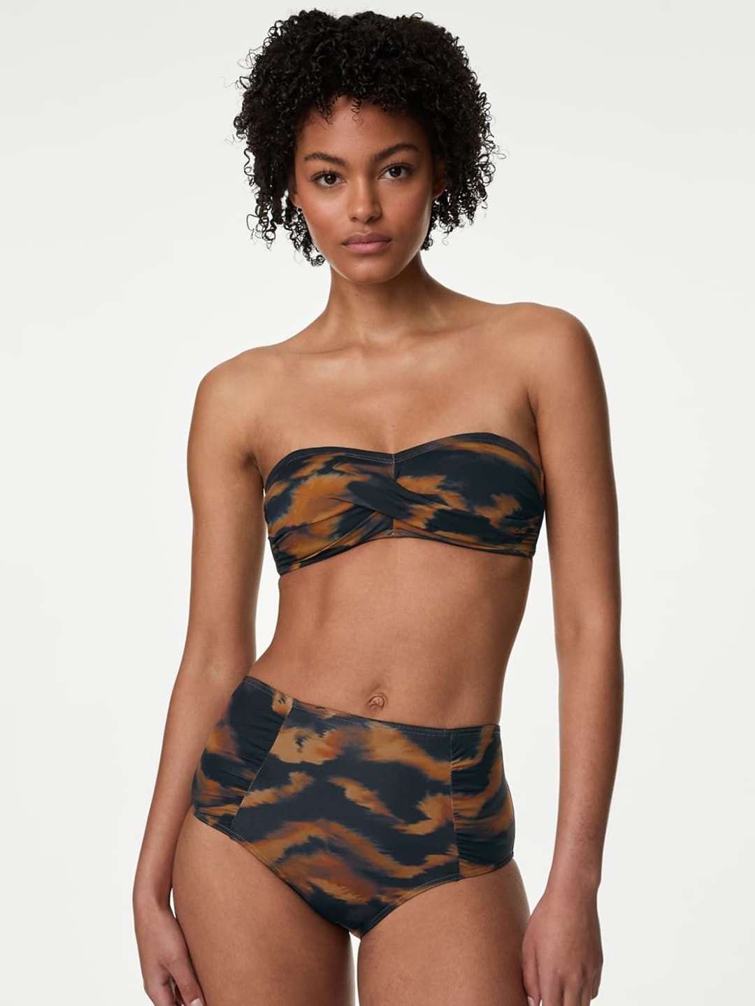

Marks & Spencer Printed Padded Bandeau Bikini Swim Top, Brown