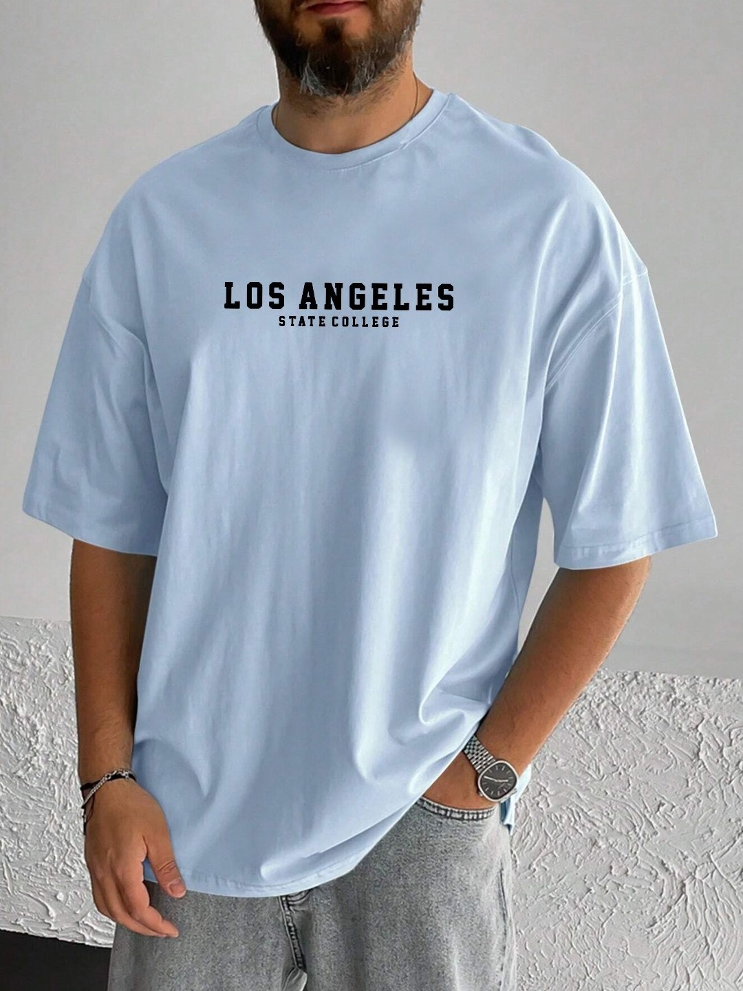

TABADTOD Men Typography Printed Applique T-shirt, Blue