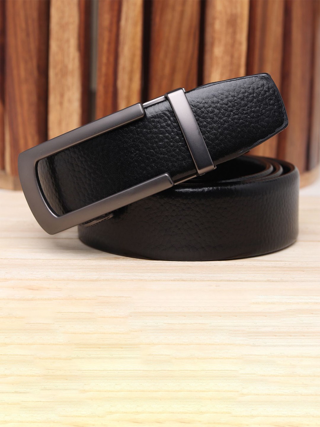 

WINSOME DEAL Men Slider Buckle Closure Textured Formal Belt, Black