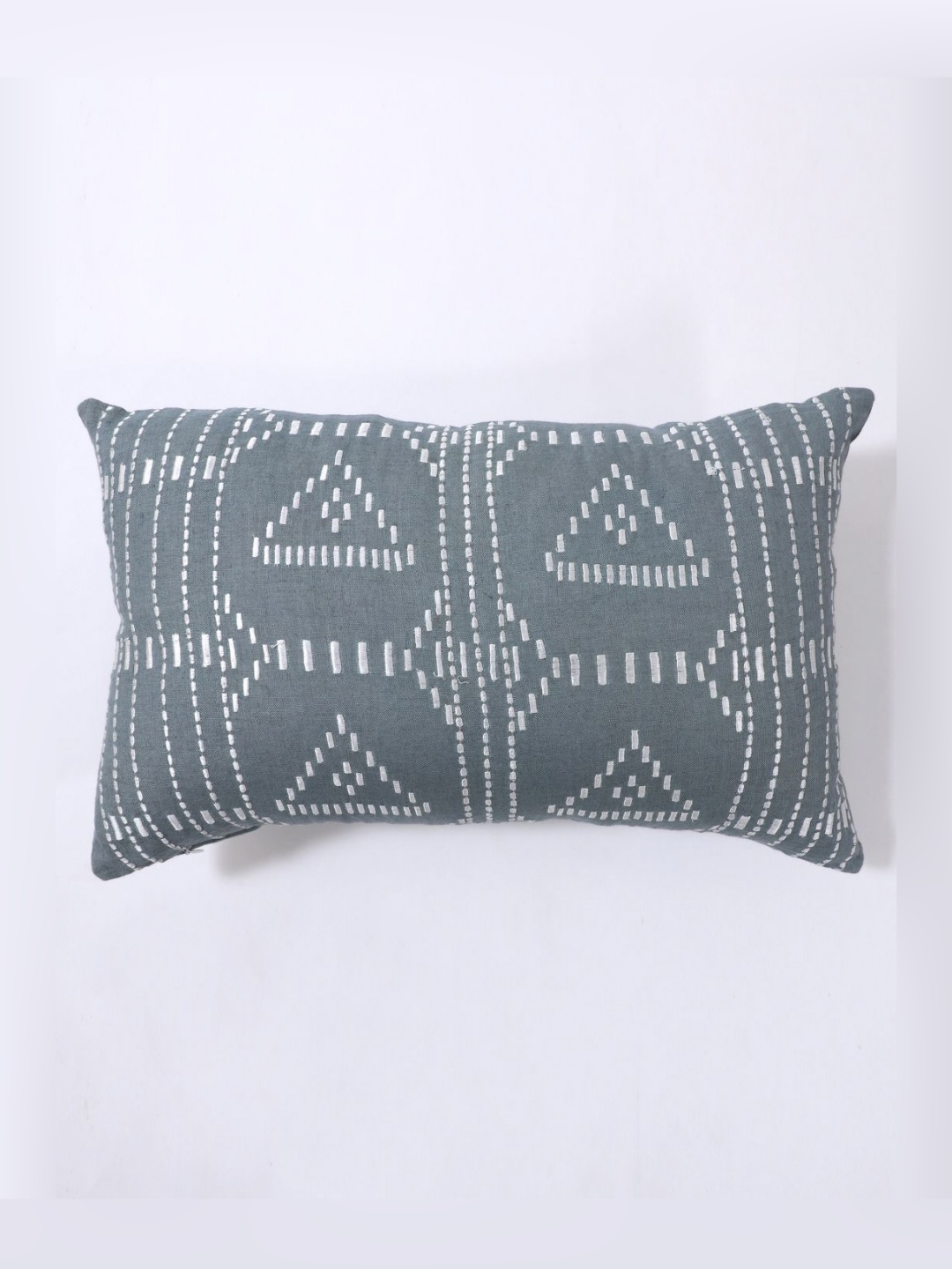 

Art Avenue Grey & White Geometric Cotton Linen Embroidered Rectangle Cushion Cover