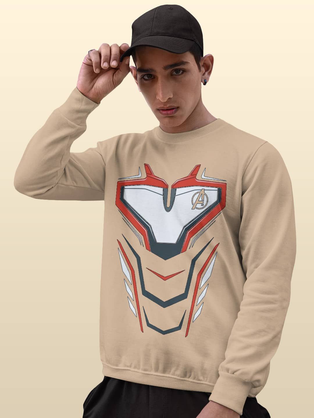 

macmerise Men Printed Sweatshirt, Beige