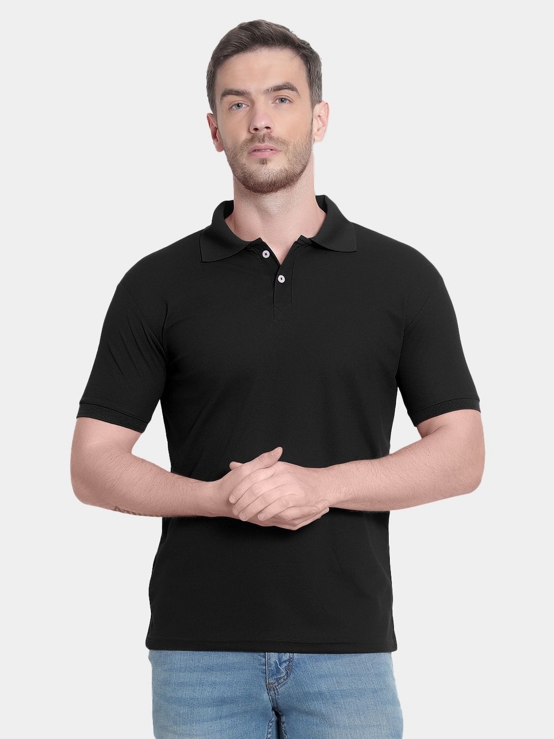 

MANTICORE Men Solid Polo Collar Cotton T-shirt, Black