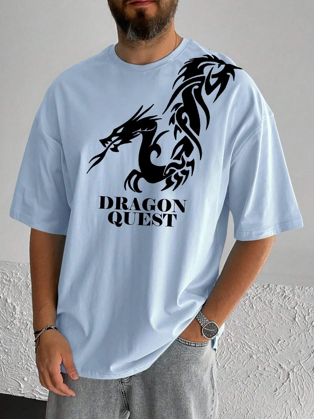 

TABADTOD Men Printed Applique T-shirt, Blue
