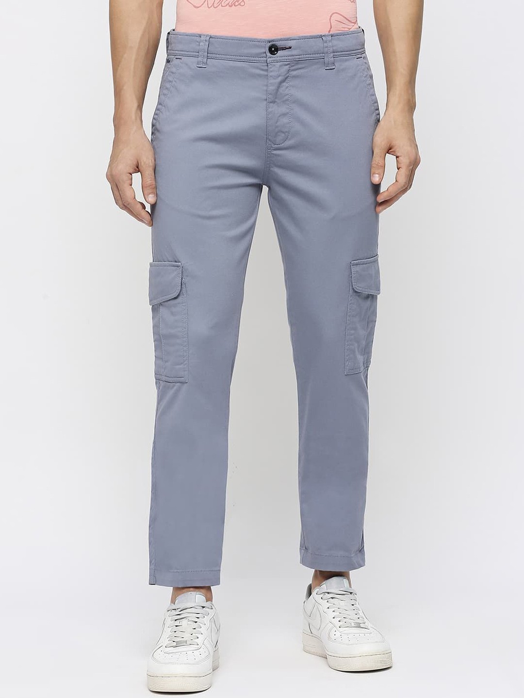 

Basics Men Mid-Rise Slim Fit Cargos Trousers, Blue