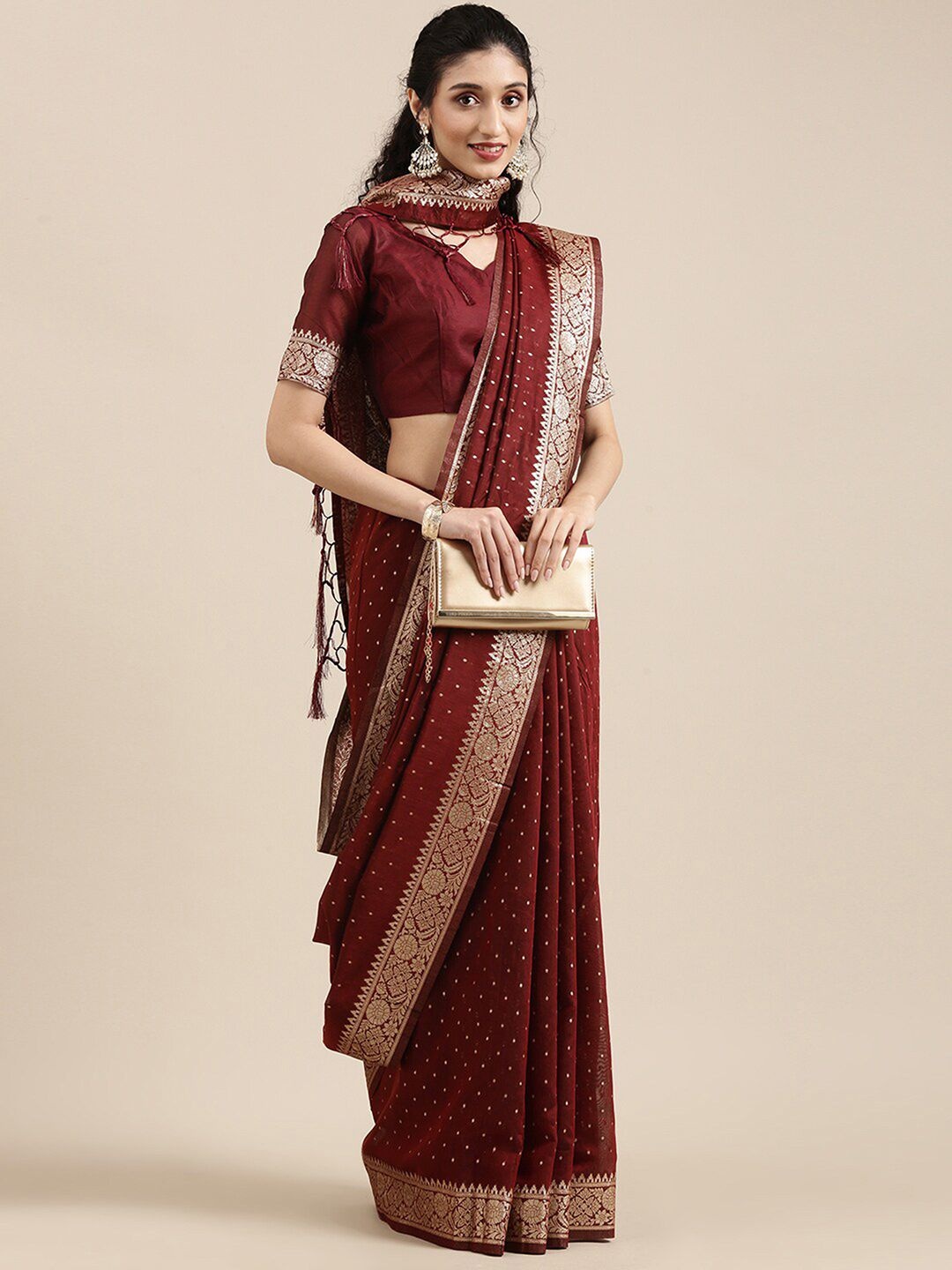 

Saree mall Woven Design Polka Dots Zari Banarasi Sarees, Maroon