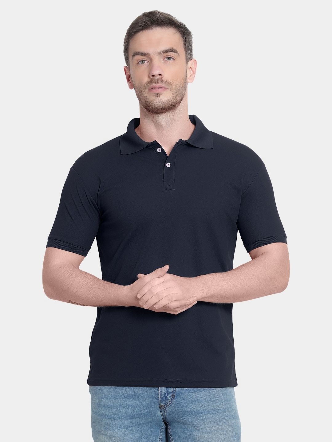 

MANTICORE Men Solid Polo Collar Cotton T-shirt, Navy blue