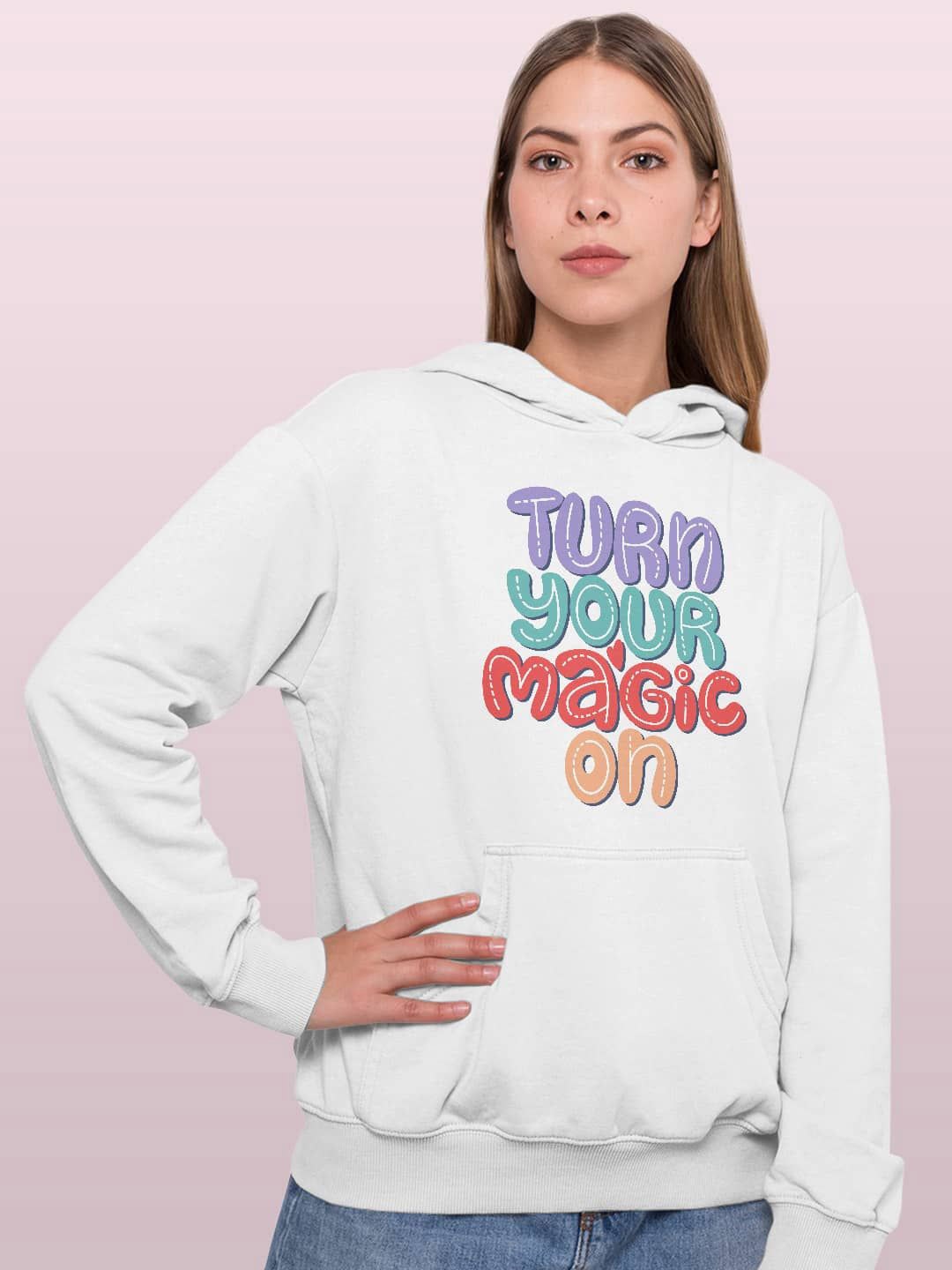 

macmerise Women Printed Hooded Sweatshirt, White