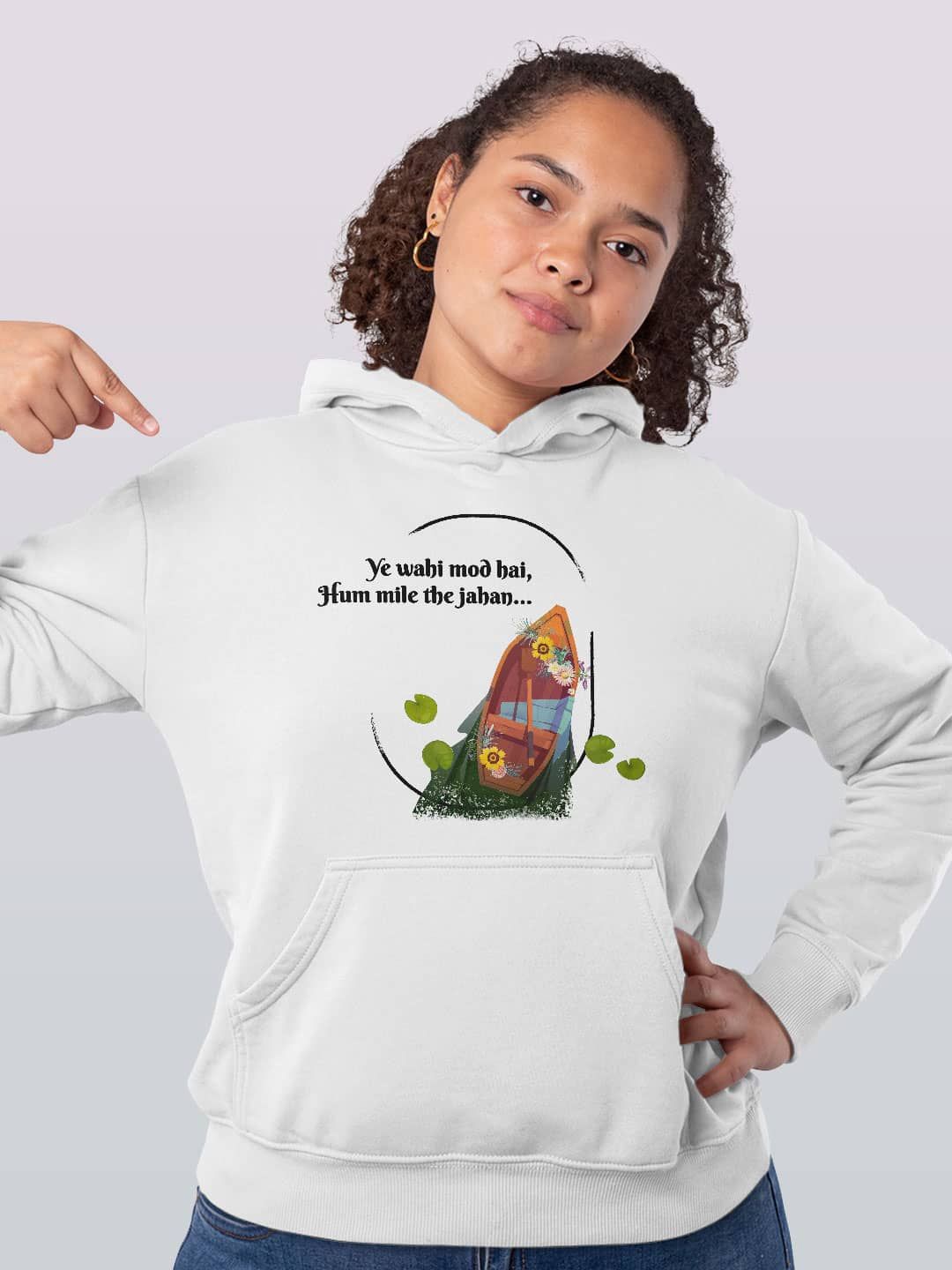

macmerise Women Printed Hooded Sweatshirt, White