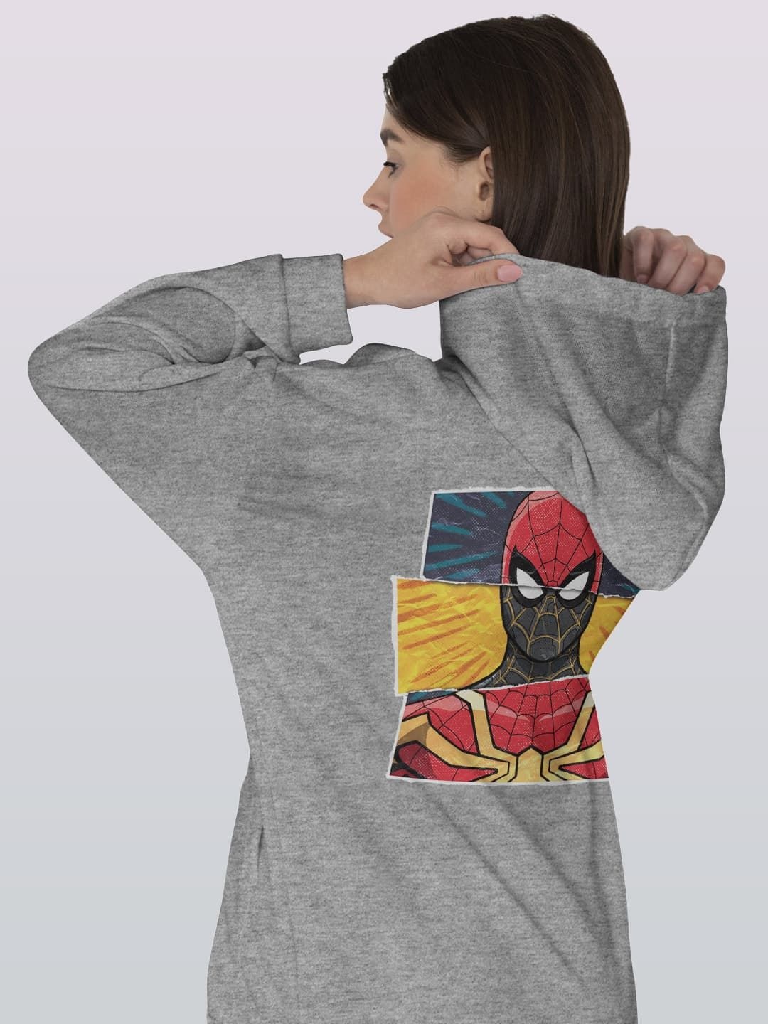 

macmerise Women Printed Hooded Sweatshirt, Grey