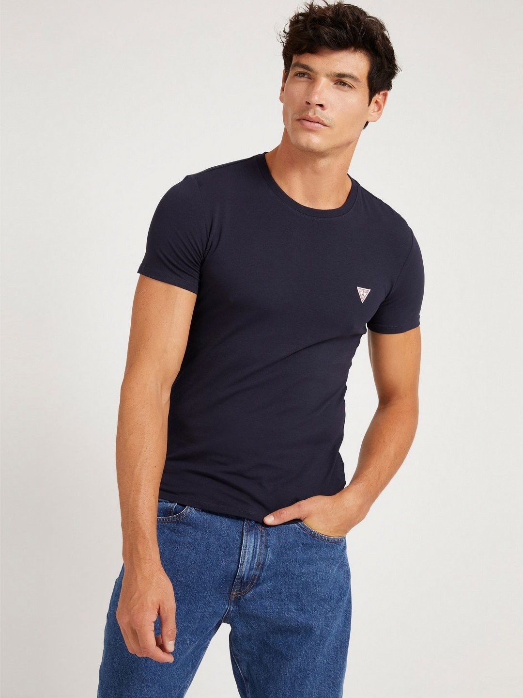 

GUESS Men Round Neck Solid T-shirt, Navy blue