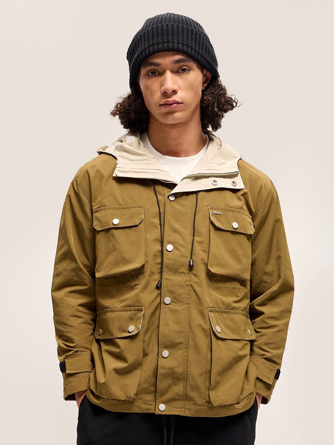 

THE BEAR HOUSE Men Solid Hooded Jacket, Khaki