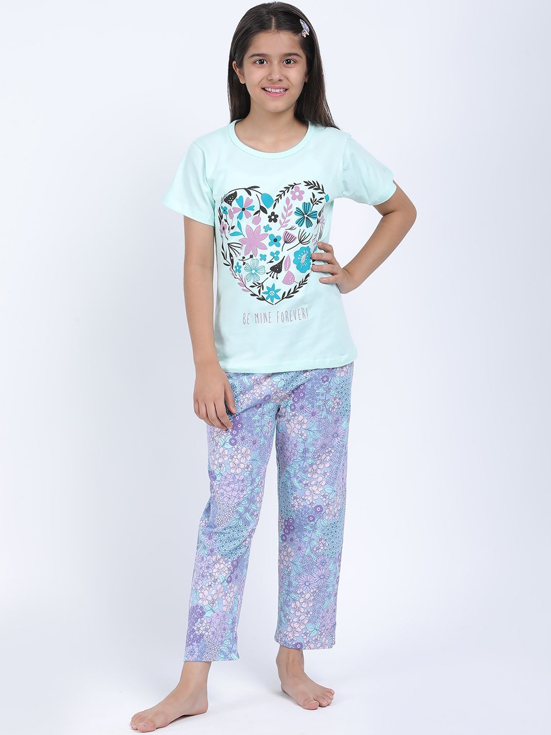 

Elzoh Girls Printed Cotton T-Shirt & Pyjama Night suit, Blue