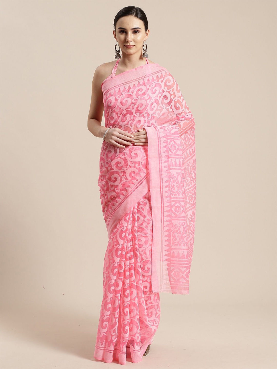 

Saree mall Printed Ethnic Motifs Chanderi Saree, Pink