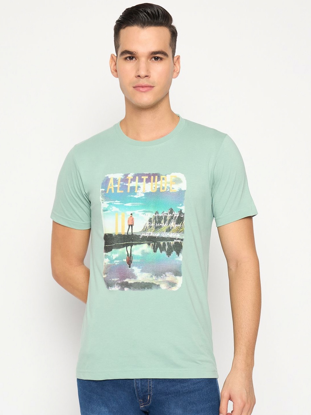 

Duke Men Graphic Printed Round Neck Cotton Slim Fit T-shirt, Green