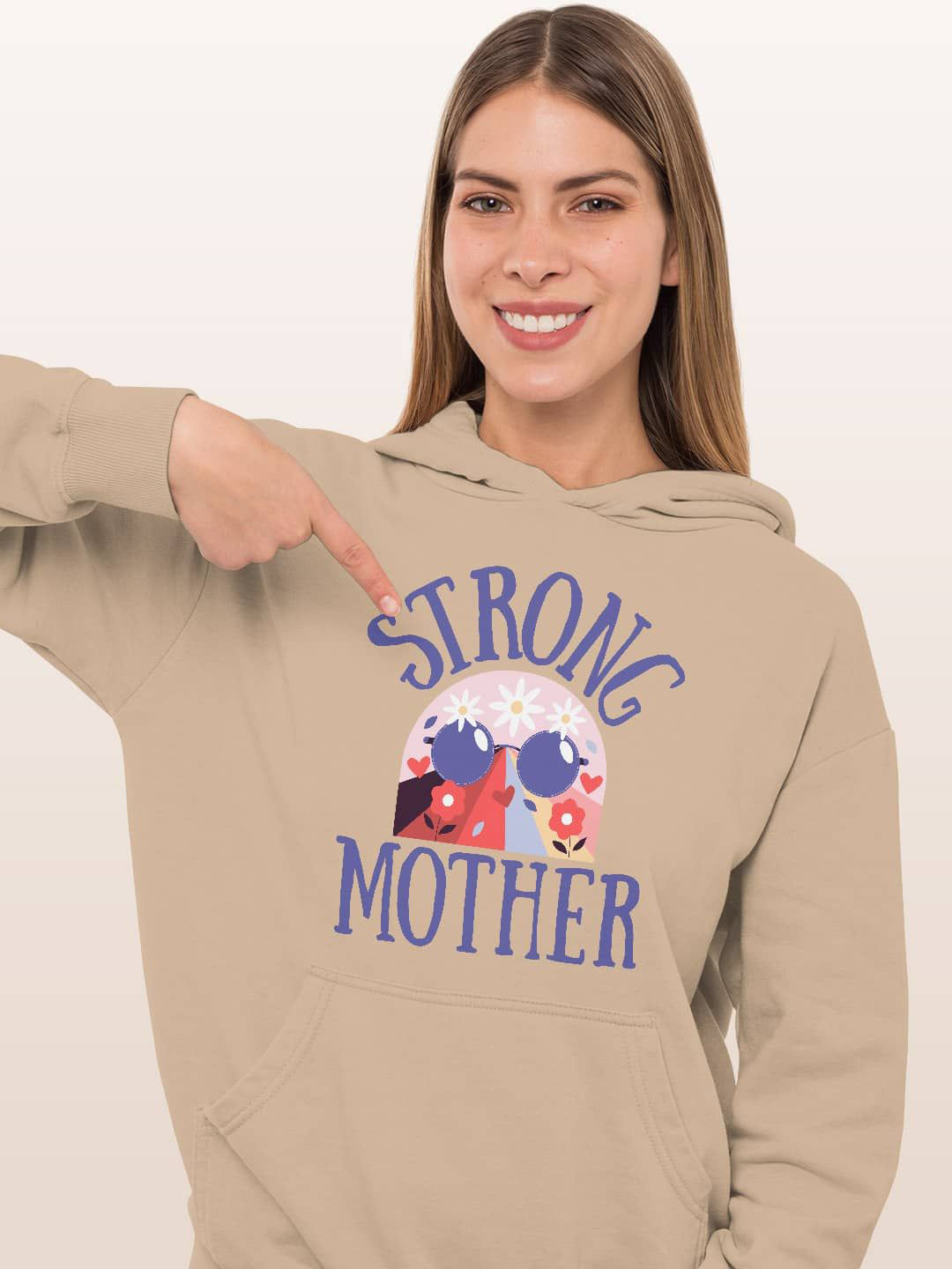 

macmerise Women Printed Hooded Sweatshirt, Beige