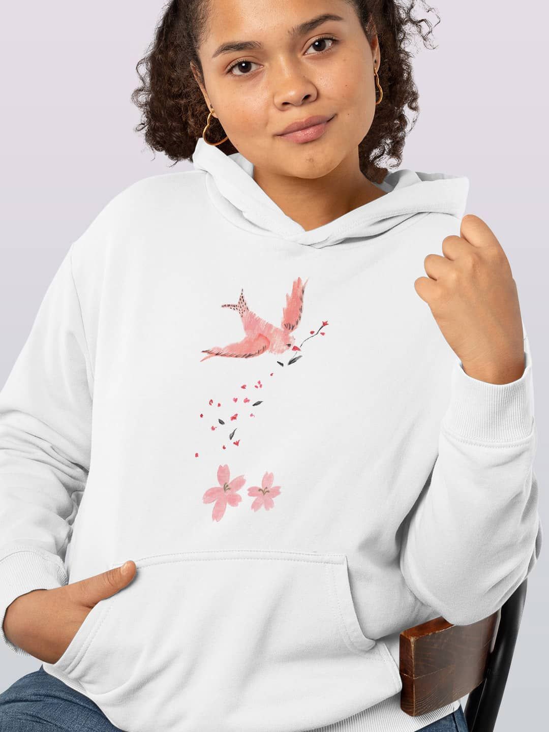 

macmerise Women Printed Hooded Sweatshirt, White