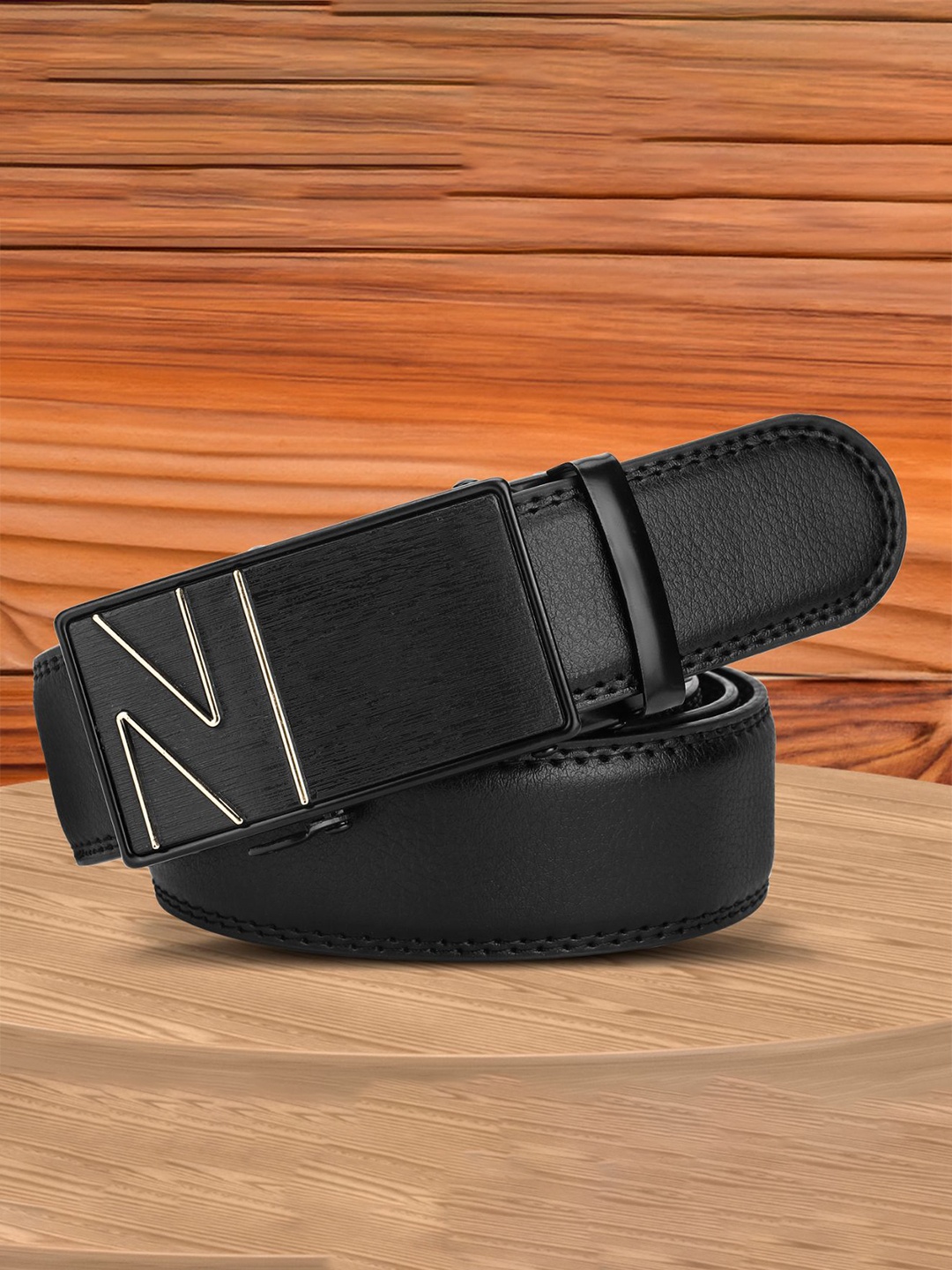 

WINSOME DEAL Men Solid Slider Buckle Closure Belt, Black