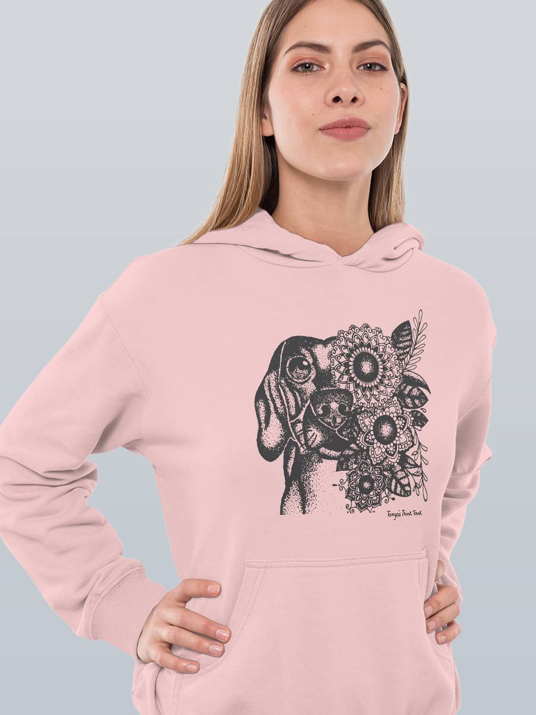 

macmerise Women Printed Hooded Sweatshirt, Pink