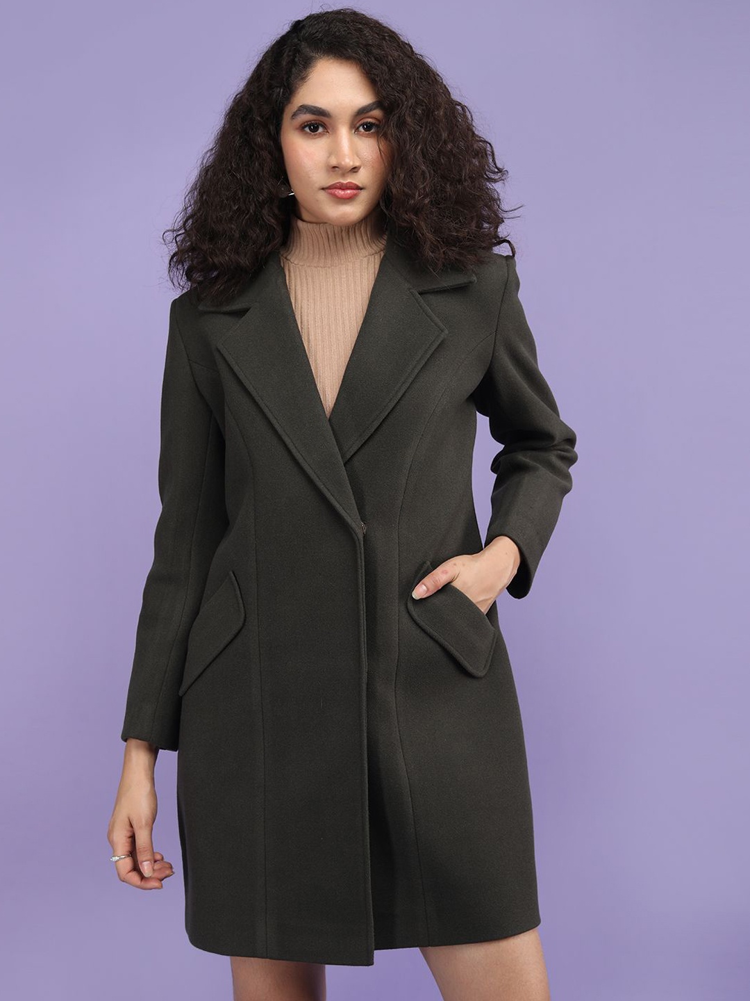 

Plagg Notched Lapel Collar Overcoat, Green