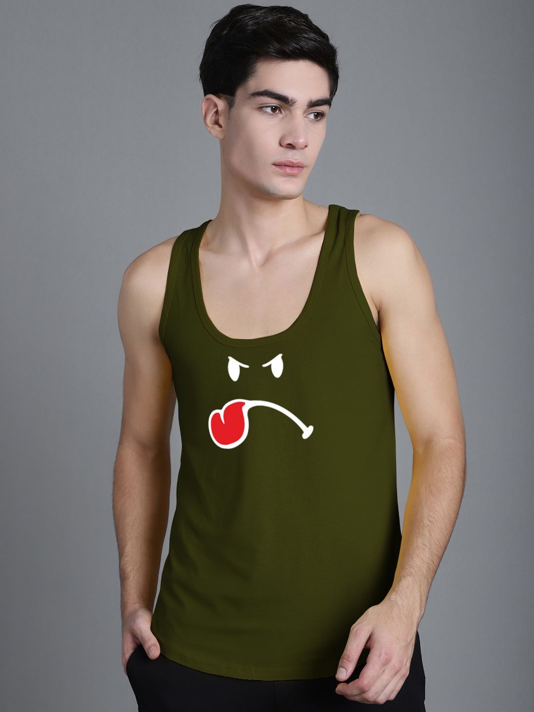 

FBAR Printed Pure Cotton Sleeveless Gym Innerwear Vests FBC604-34, Olive