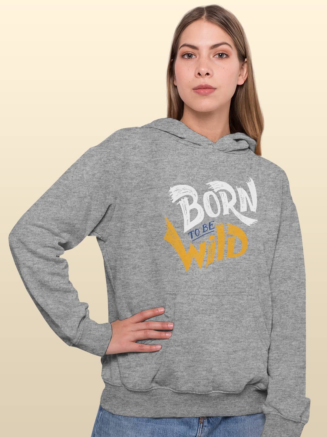 

macmerise Women Printed Hooded Sweatshirt, Grey