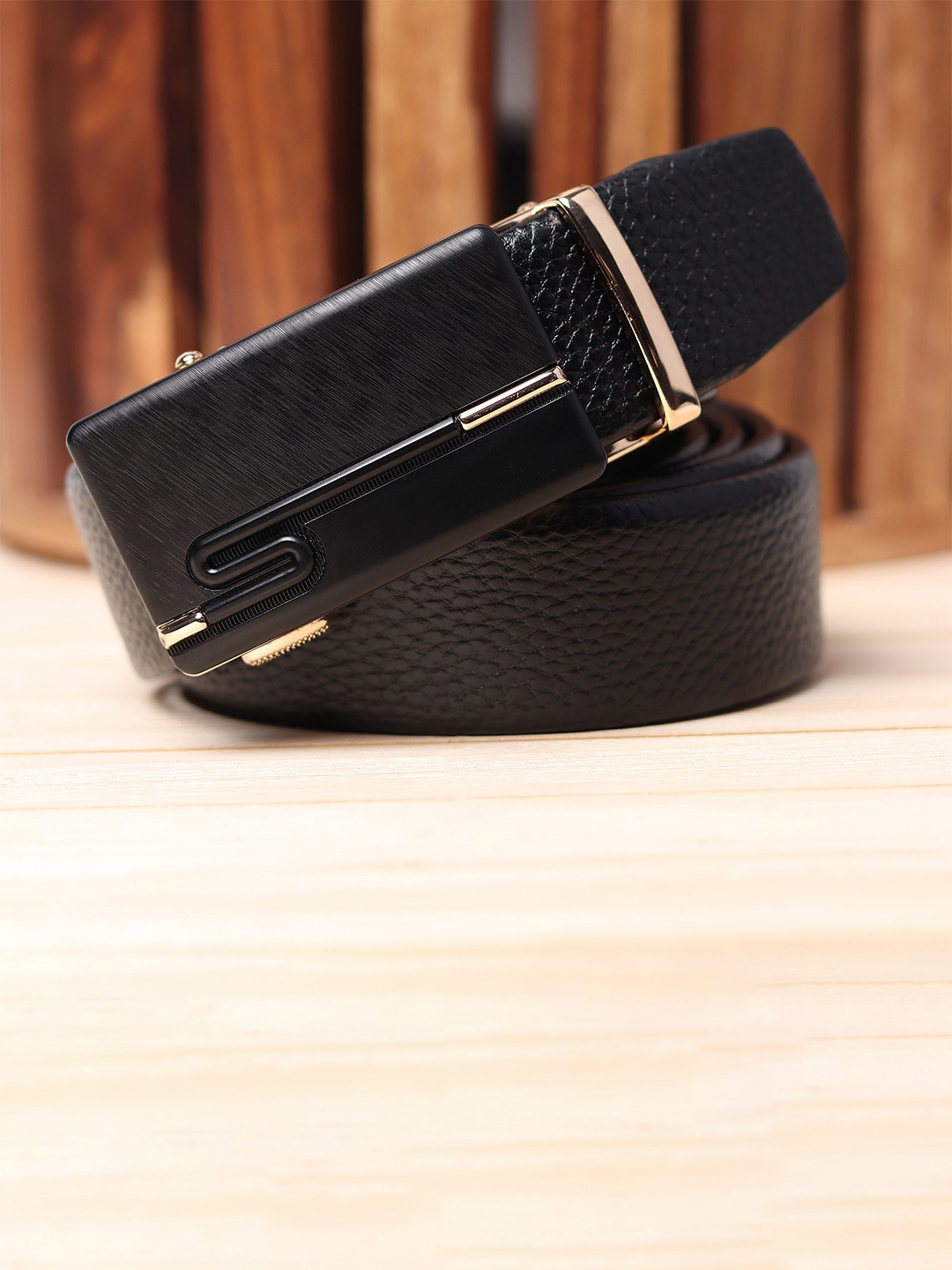 

WINSOME DEAL Men Textured Slider Buckle Closure Belt, Black