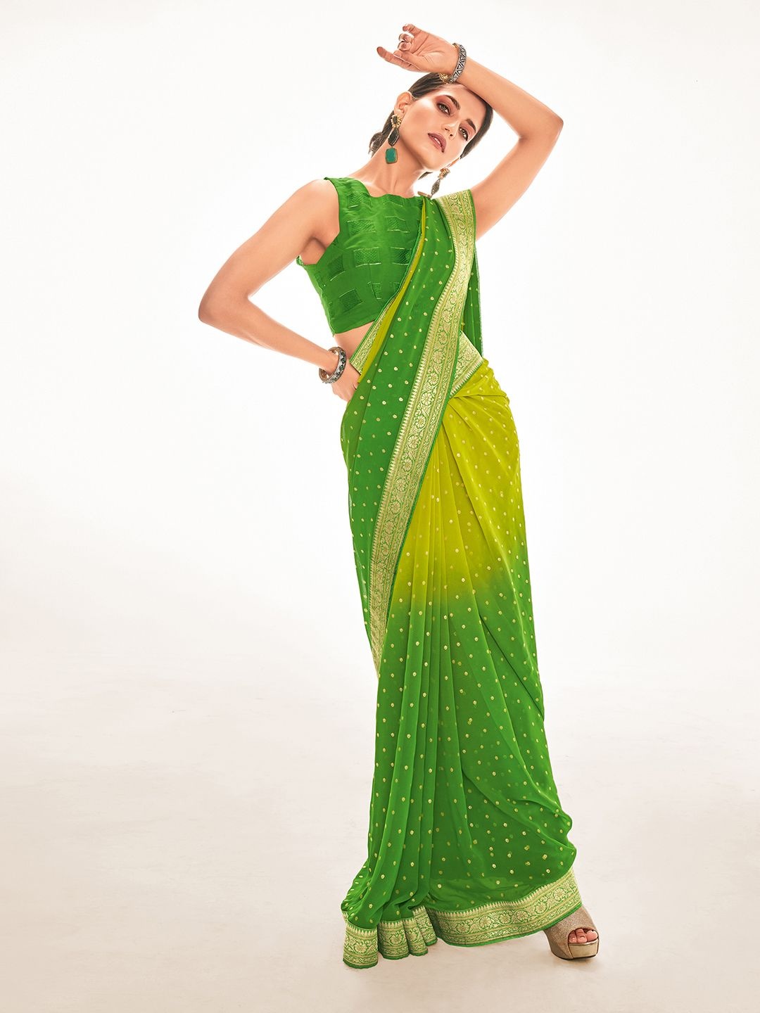 

Saree mall Ethnic Motifs Zari Sarees, Green
