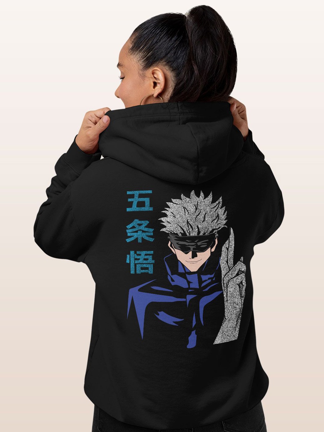 

macmerise Women Printed Hooded Sweatshirt, Black