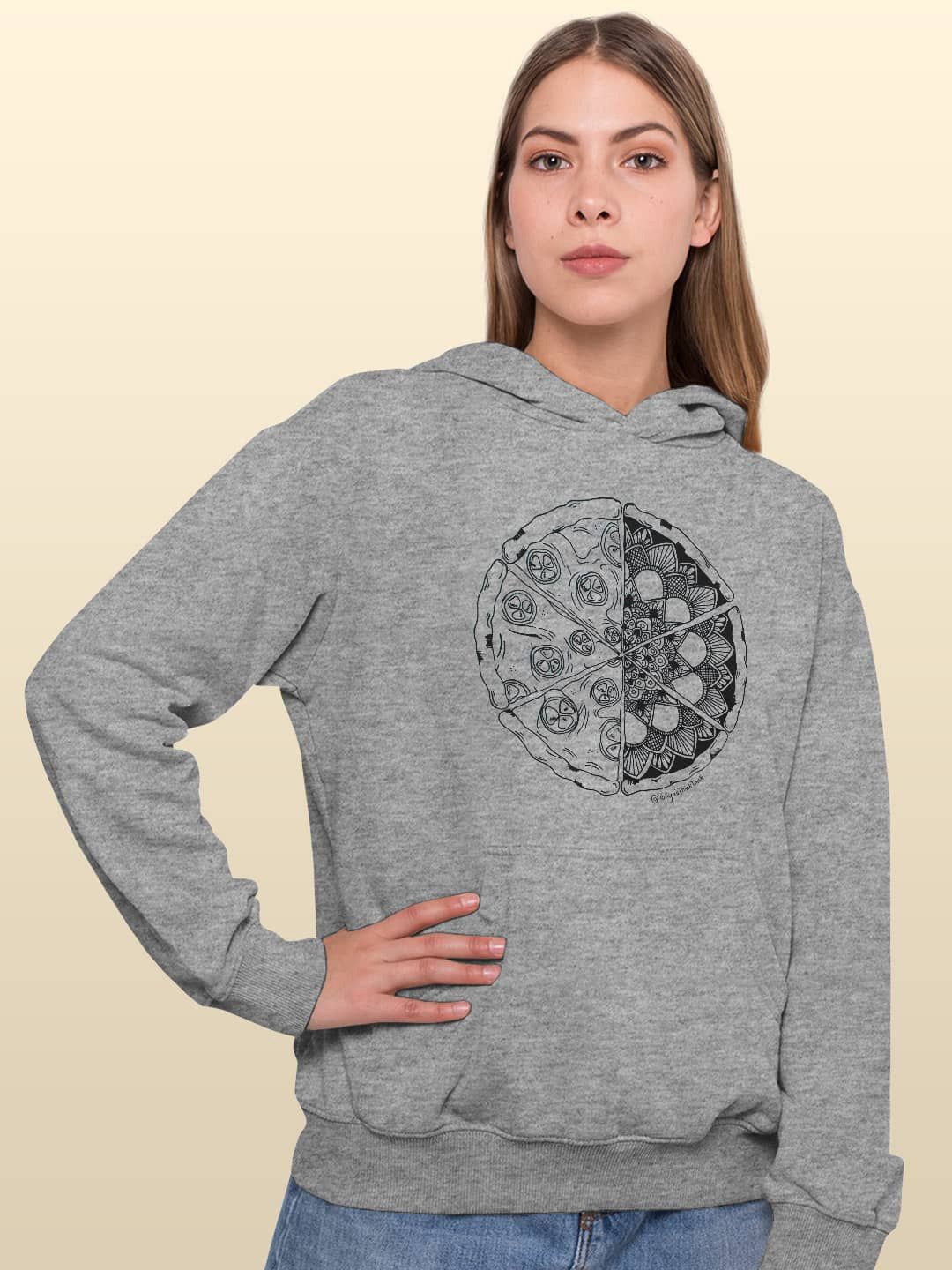 

macmerise Women Printed Hooded Sweatshirt, Grey