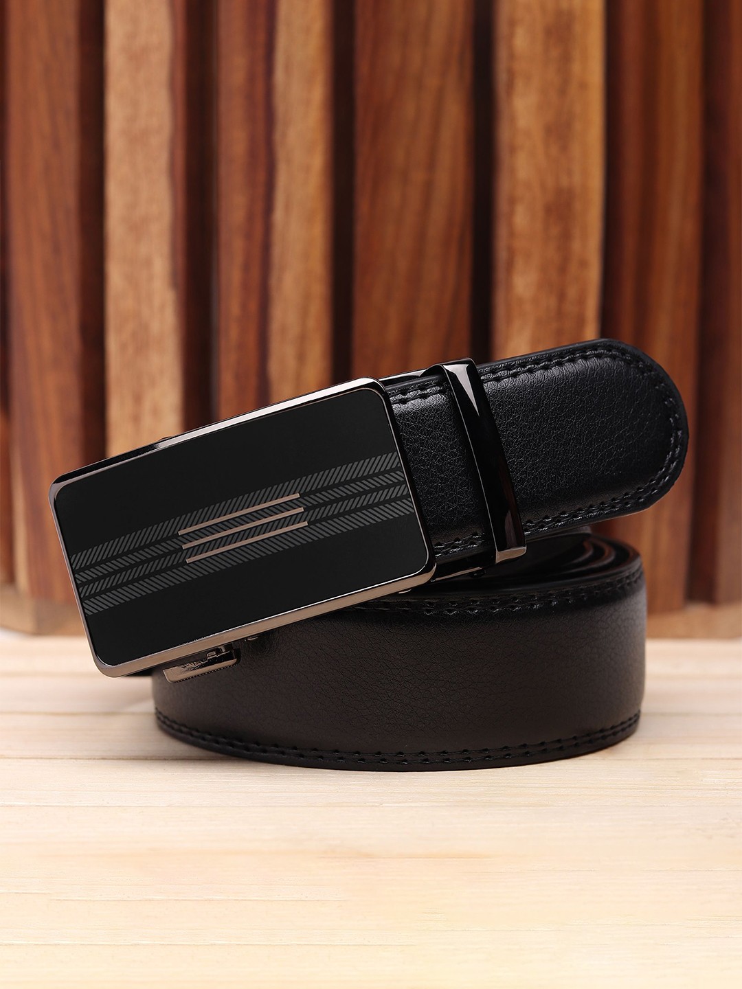 

WINSOME DEAL Men Slider Buckle Closure Solid Formal Belt, Black