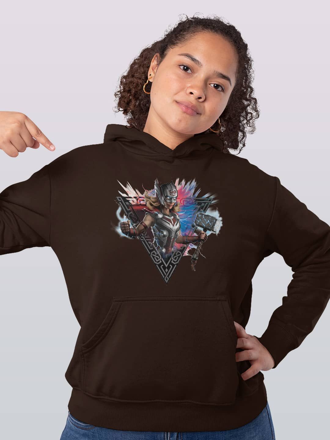 

macmerise Women Printed Hooded Sweatshirt, Brown