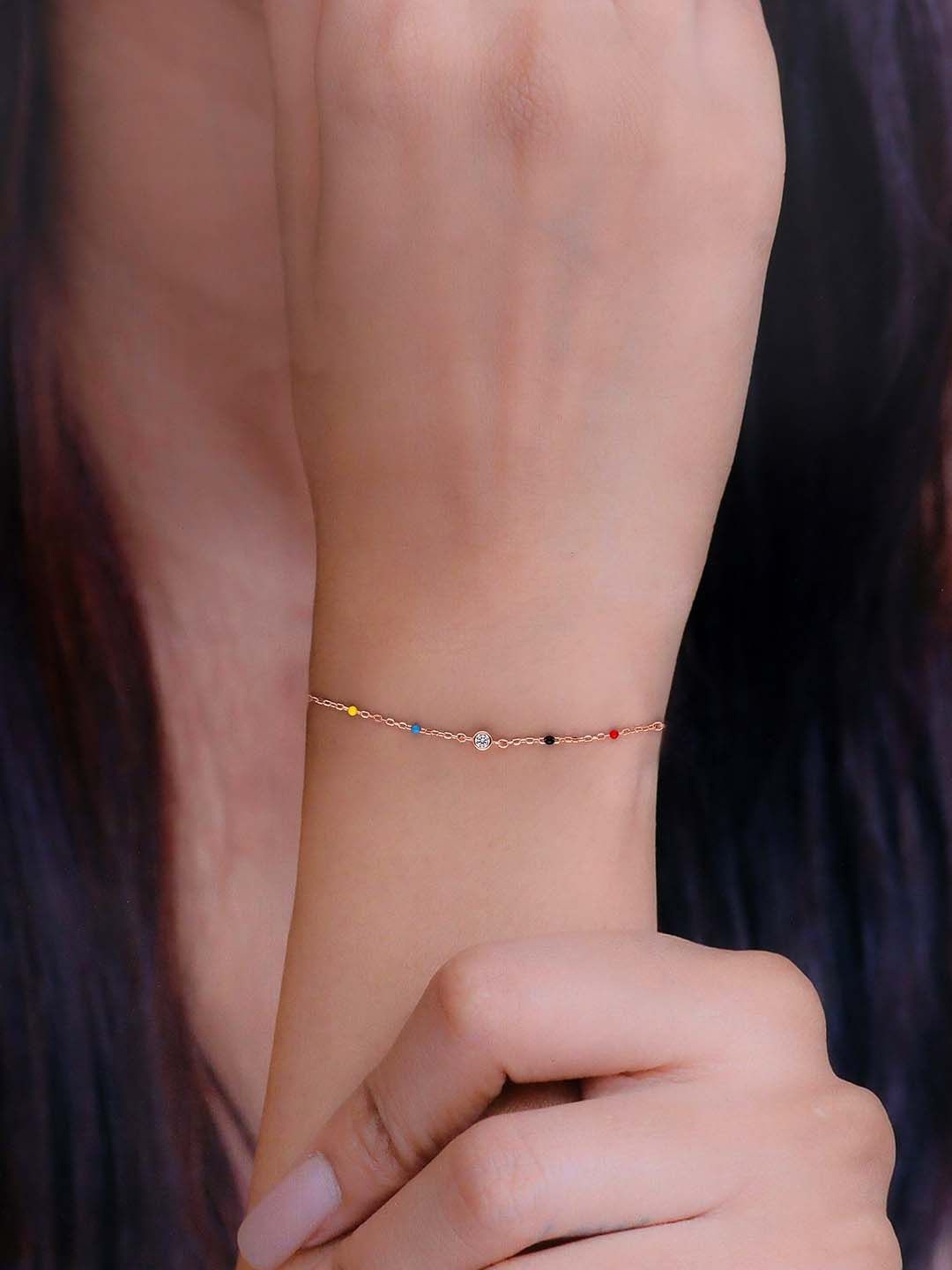 

KAI JEWEL Sterling Silver Cubic Zirconia Studded Rose Gold-Plated Link Bracelet