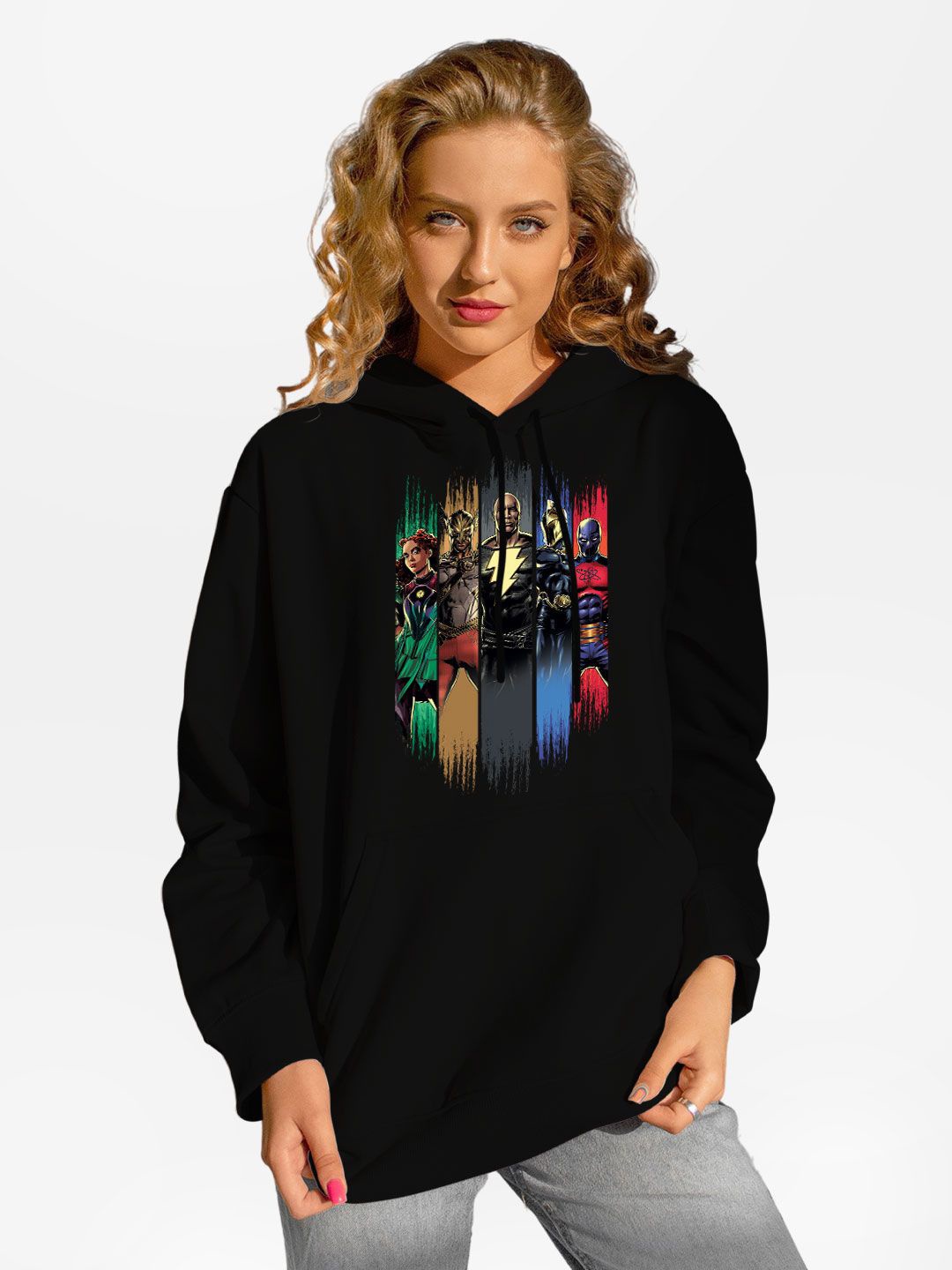 

macmerise Women Printed Hooded Sweatshirt, Black