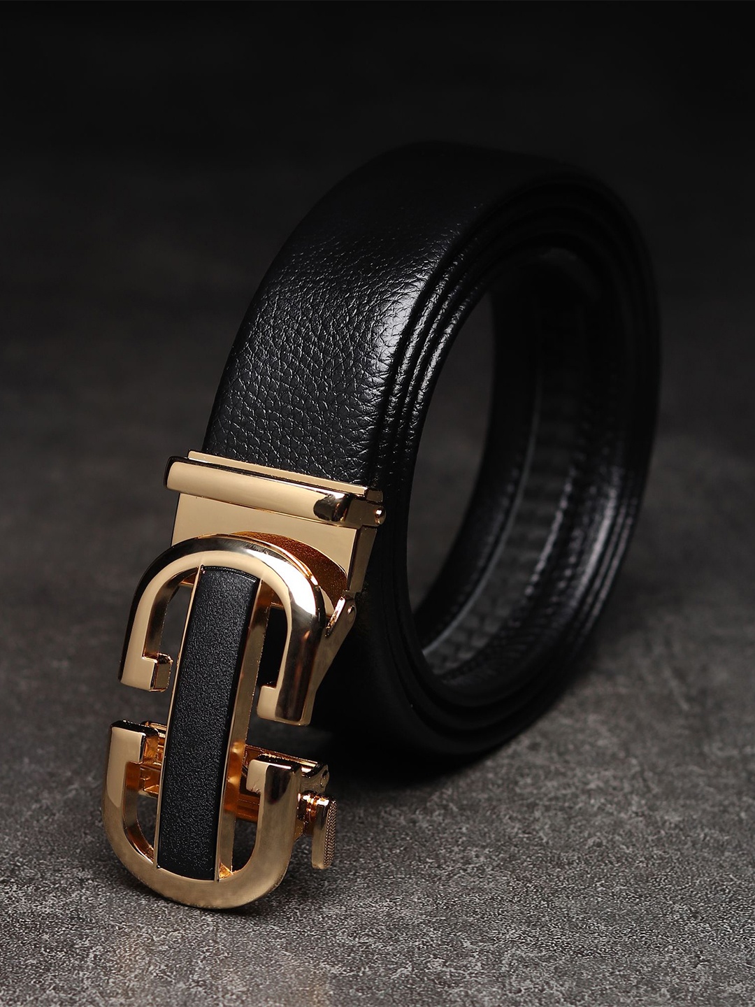 

WINSOME DEAL Men Textured Slider Buckle Closure Belt, Black