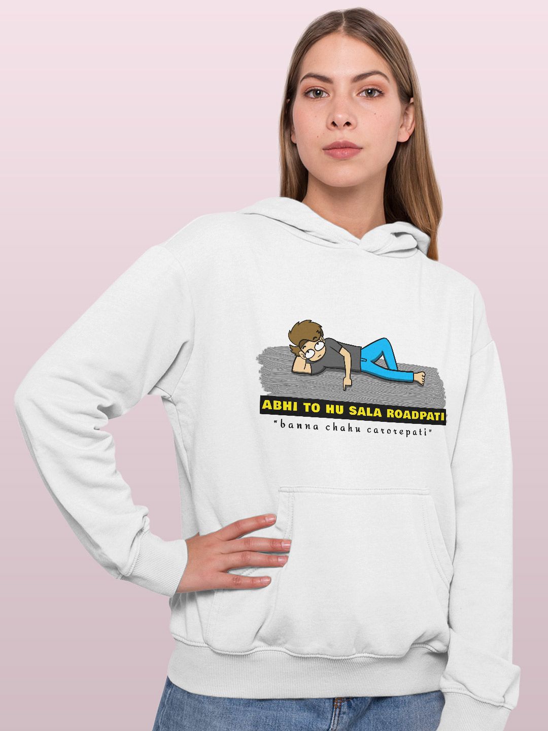 

macmerise Women Printed Hooded Sweatshirt, White