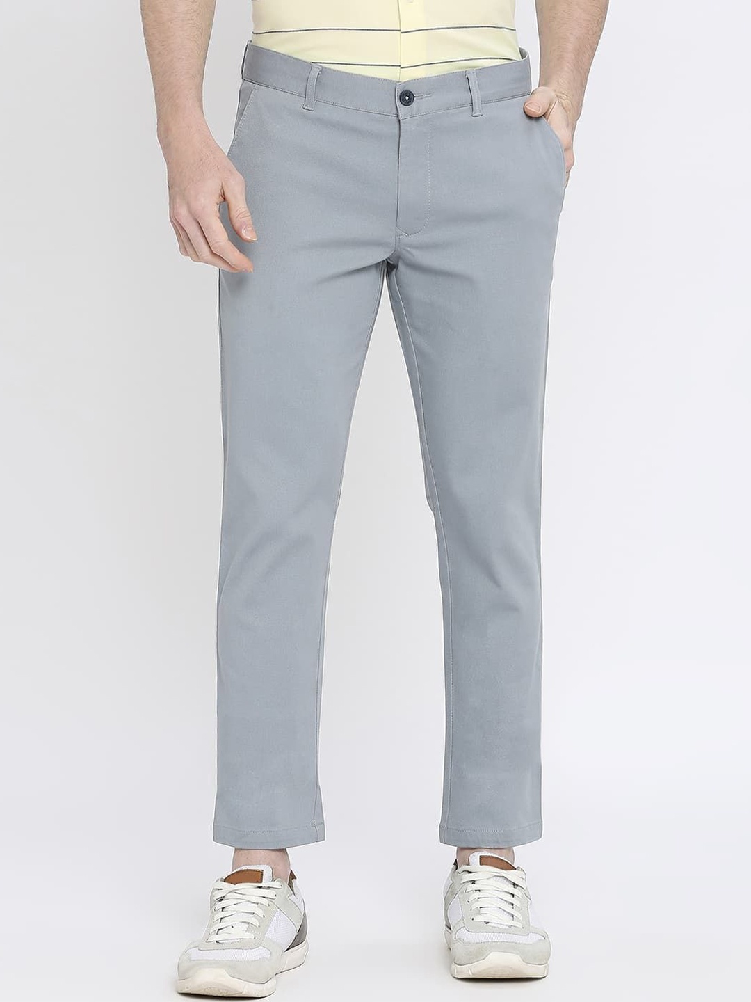 

Basics Men Tapered Fit Mid-Rise Flat-Front Trousers, Blue