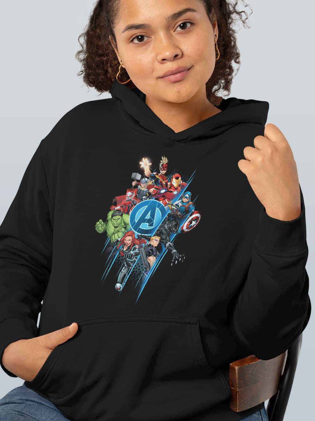 

macmerise Women Printed Hooded Sweatshirt, Black