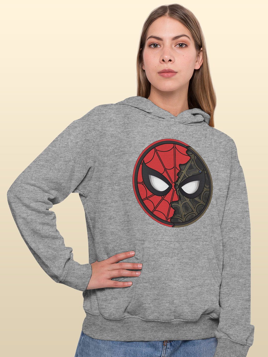 

macmerise Women Printed Hooded Sweatshirt, Grey