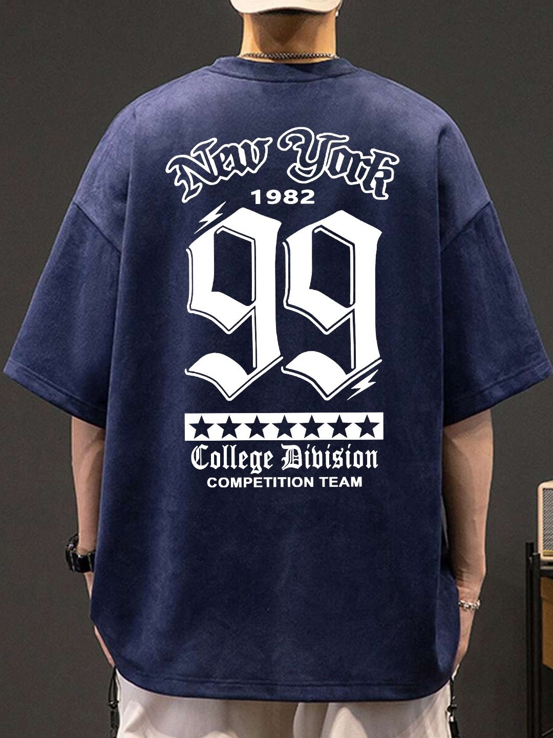 

TABADTOD Men Varsity V-Neck Applique T-shirt, Navy blue
