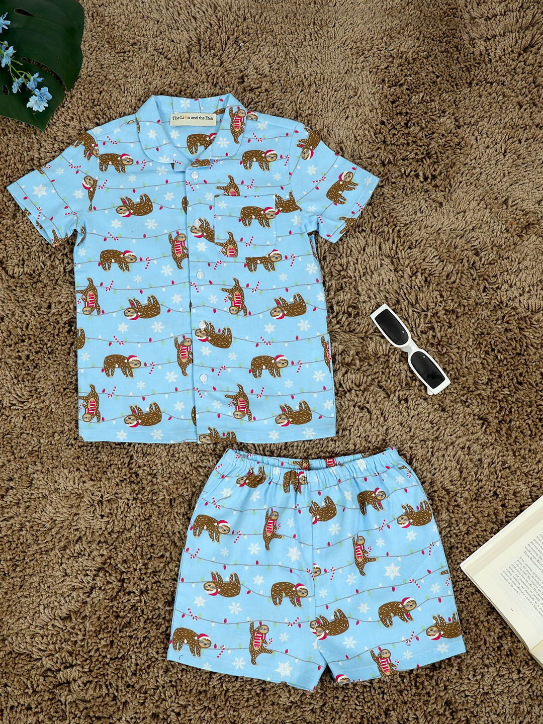 

The Lion and The Fish Boys Pure Cotton Printed Night suit, Blue