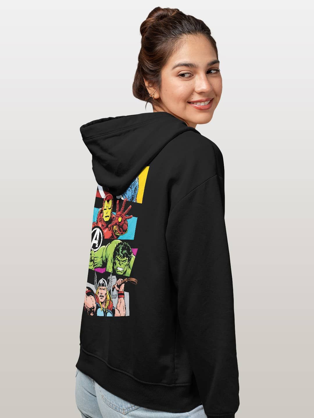 

macmerise Women Printed Hooded Sweatshirt, Black