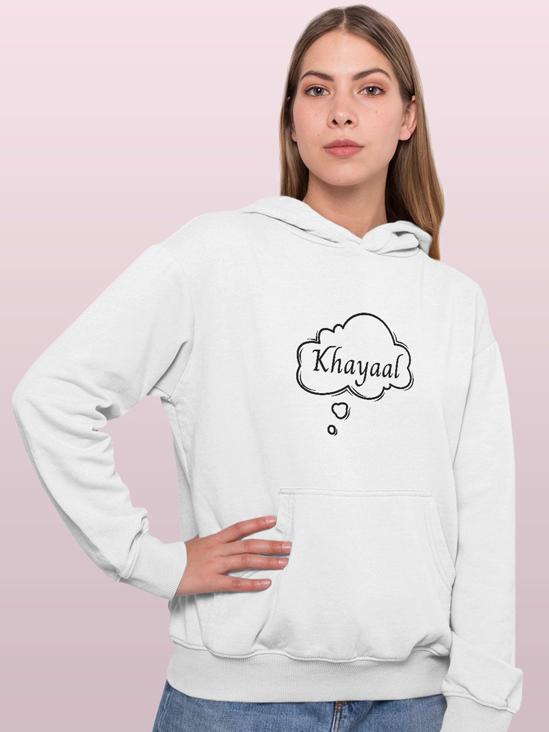 

macmerise Women Printed Hooded Sweatshirt, White