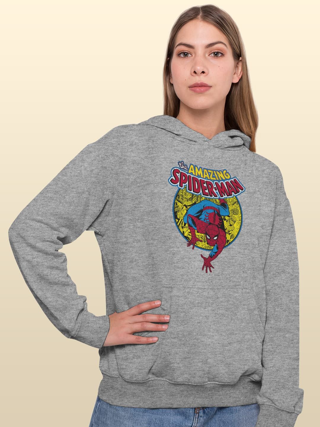 

macmerise Women Printed Hooded Sweatshirt, Grey