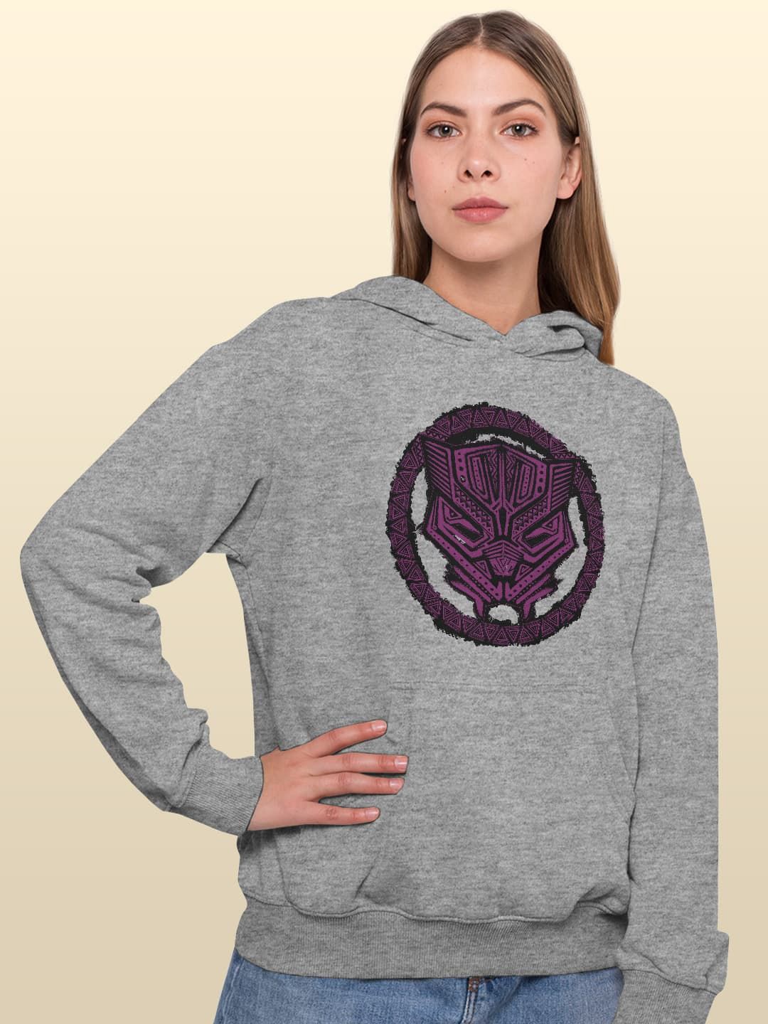 

macmerise Women Printed Hooded Sweatshirt, Grey
