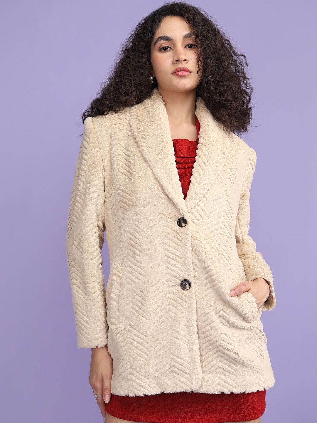 

Plagg Notched Lapel Collar Overcoat, Beige