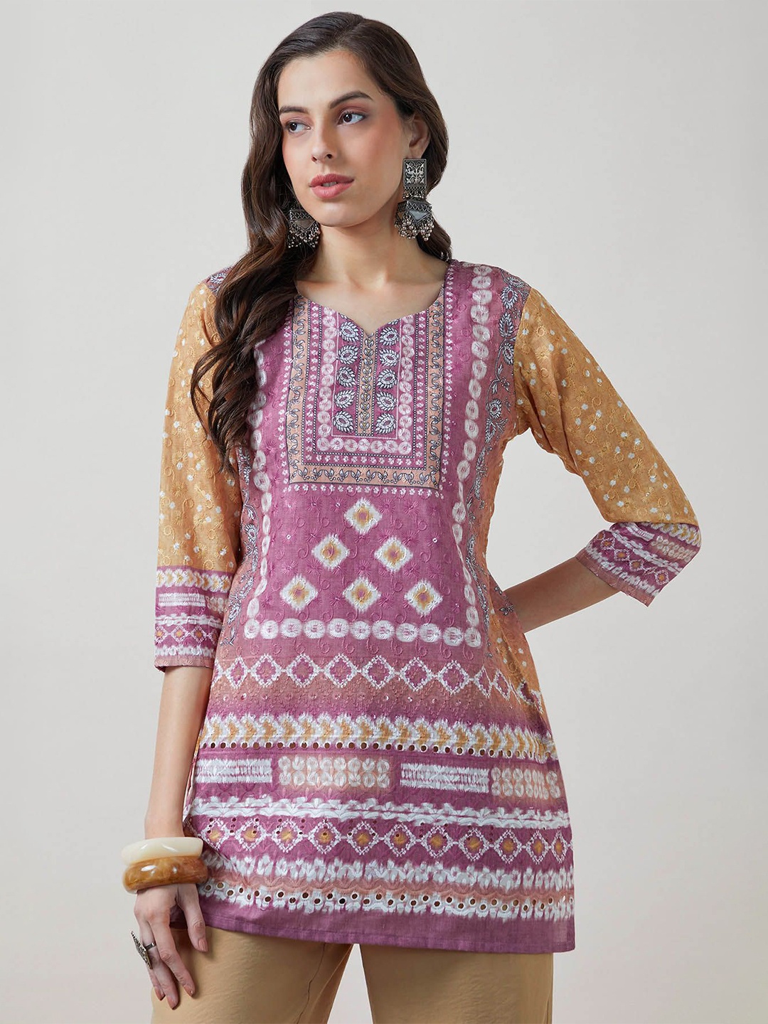 

Soch Floral Printed Sweetheart Neck Cotton Tunic, Pink