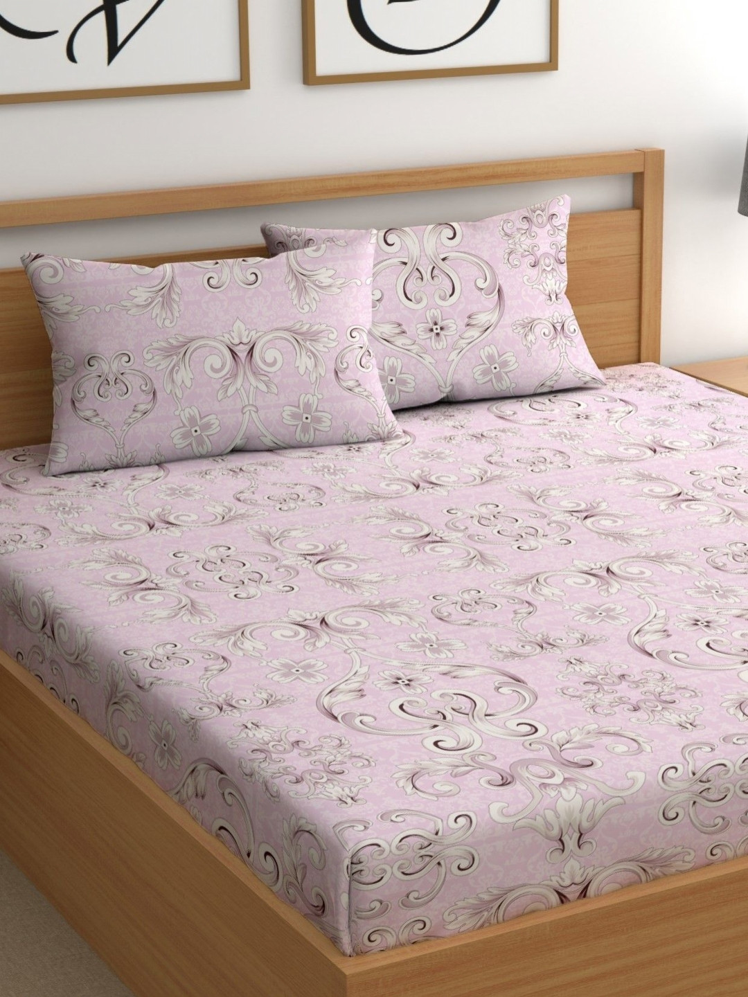 

CHHAVI INDIA Pink Microfiber Ethnic Motifs 210 TC King Bedsheet with 2 Pillow Covers